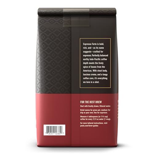 Peet's Espresso Forte crema crest in cup highlights smooth crema.