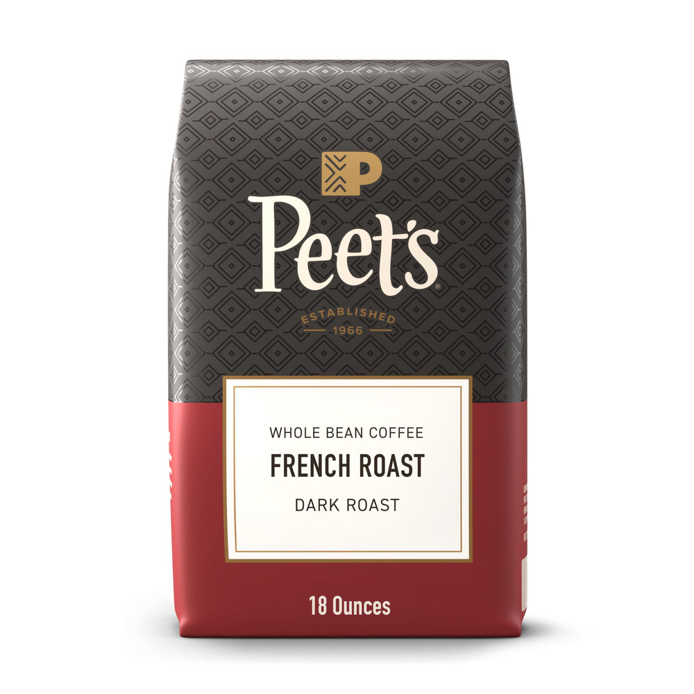 Peet's Coffee French Roast 18oz bag, rich aroma ready for morning brew.