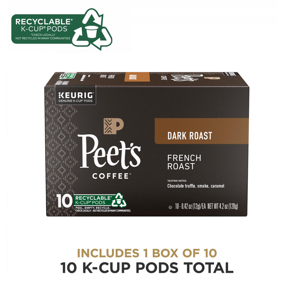 Close-up of Peet's French Roast K-Cup pod showing rich color.