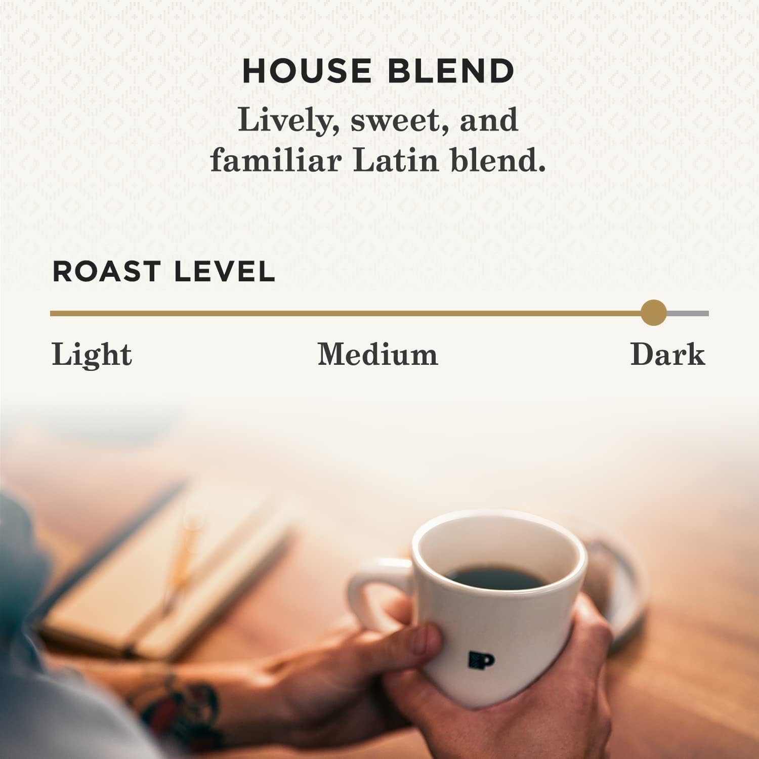 Peet's House Blend on a desk setup for easy caffeine boosts.