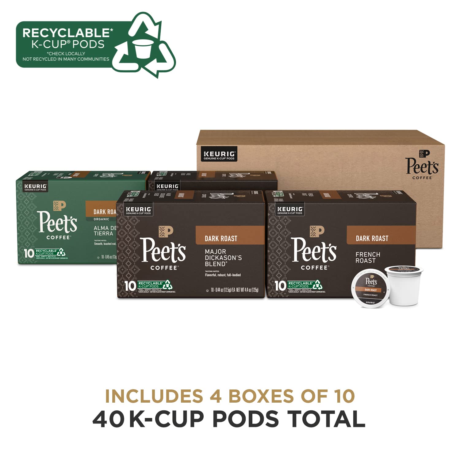 Peet's Coffee Major Dickason's K-Cup pod close-up for a bold morning brew.