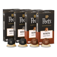 Peet's Coffee Ristretto capsule pack close-up for bold espresso flavor
