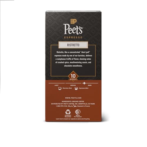 Peet's Coffee Ristretto Intensity 10 aluminum capsules seal in aroma.