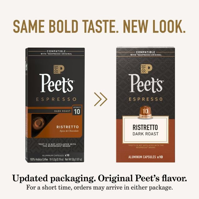 Brew guide for Peet's Ristretto Intensity 10 showing recommended pulls.
