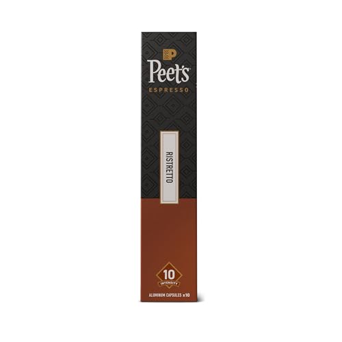 Close-up of Peet's Coffee Ristretto Intensity 10 capsules ready for brewing.