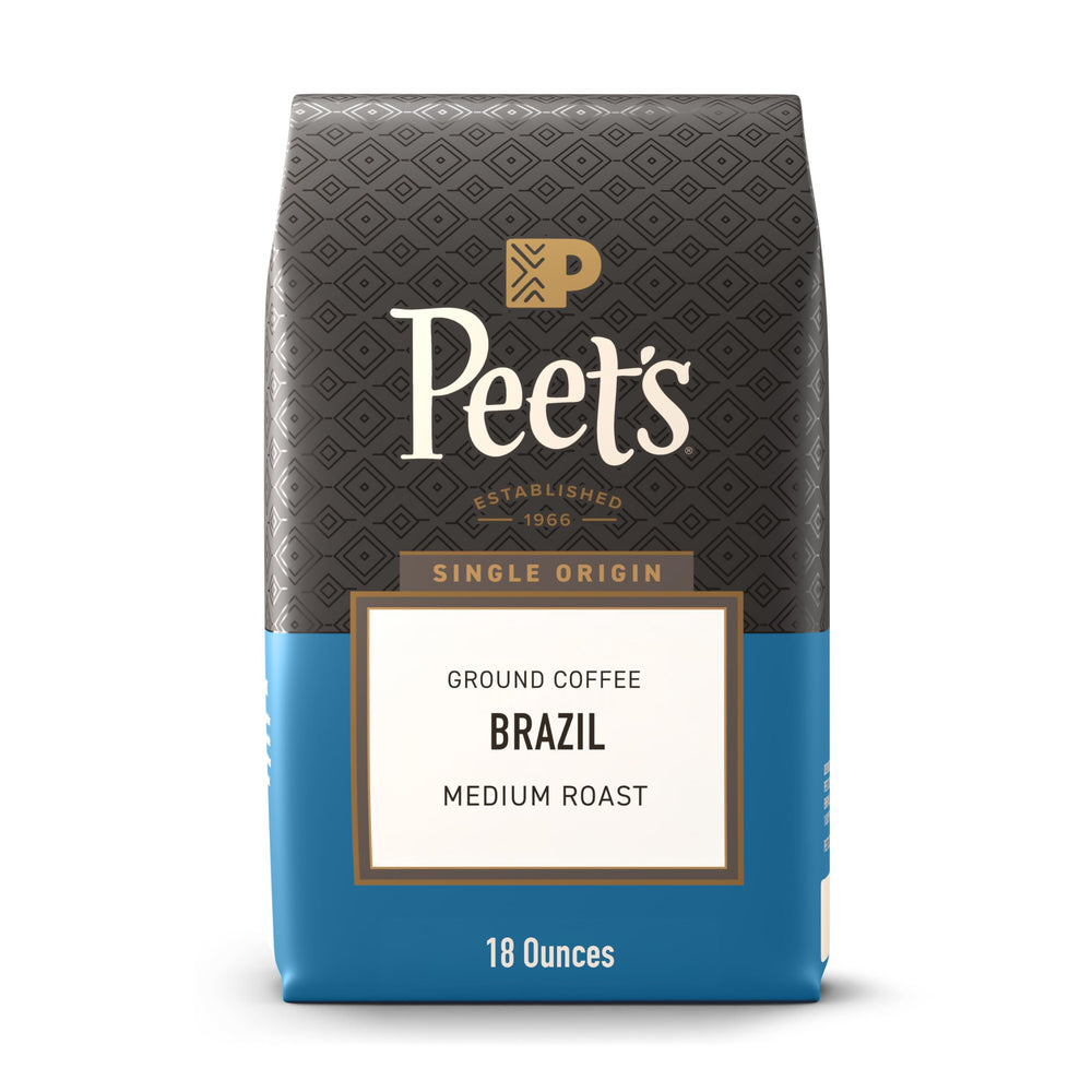 Peet's Coffee single origin Brazil ground 18 oz, ready for a smooth morning brew.