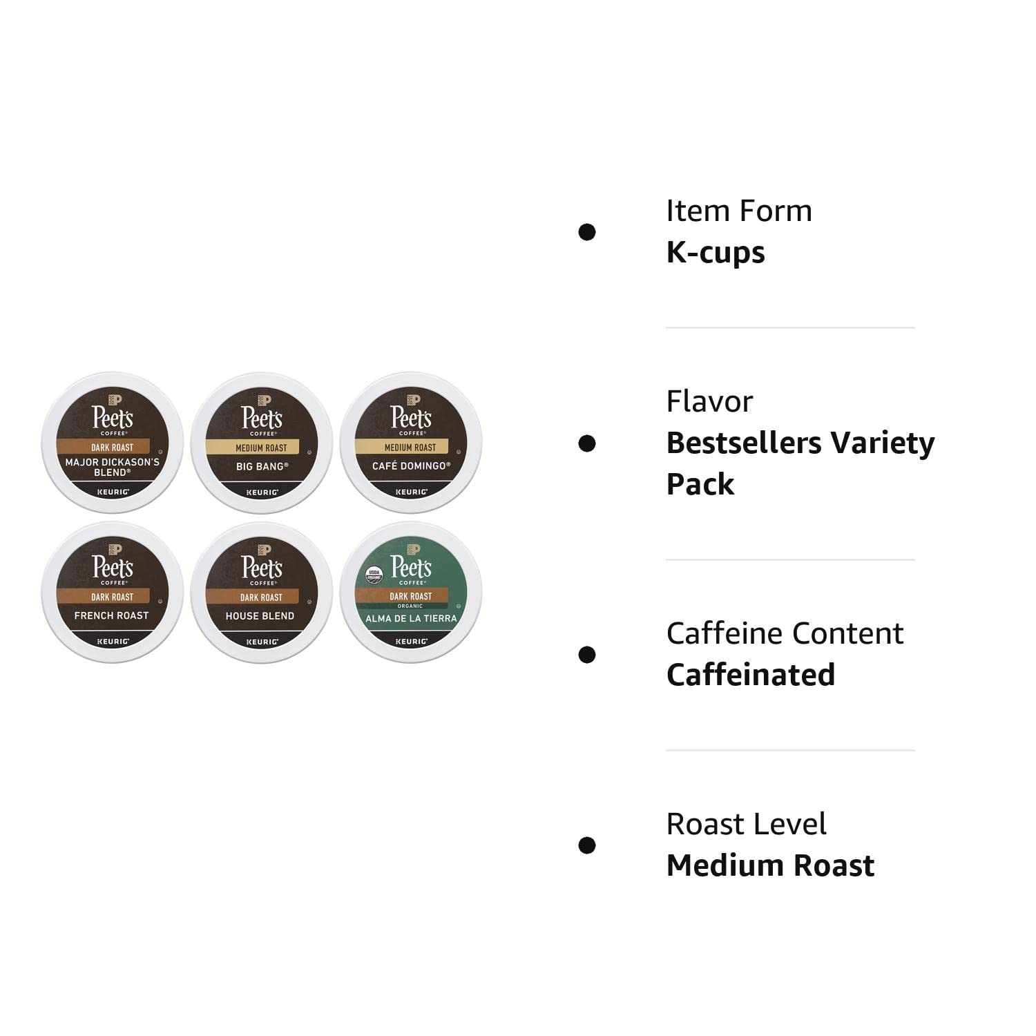 Peet's Coffee variety pack six flavors, convenient pod assortment