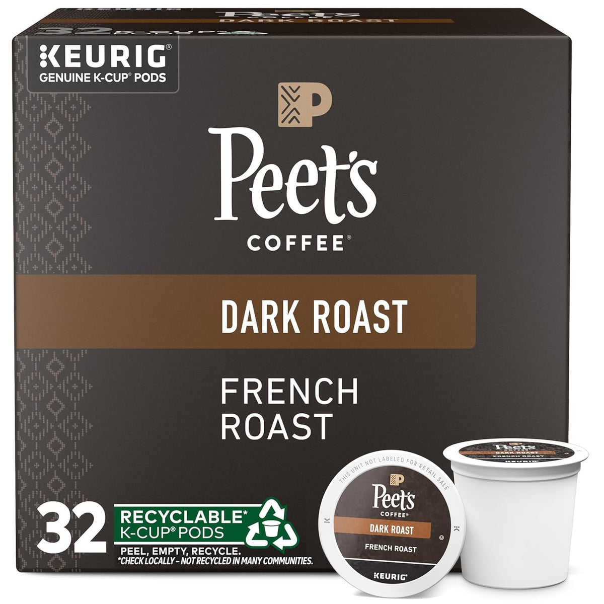 Peet's French Roast pods box 32 showcases bold, convenient daily coffee.