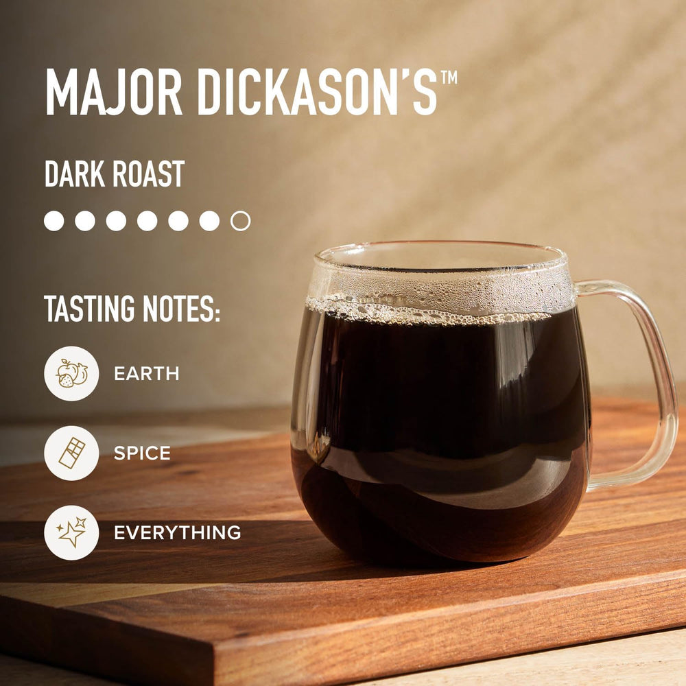 Peet's Major Dickason's bag label detail signals heritage and craft.