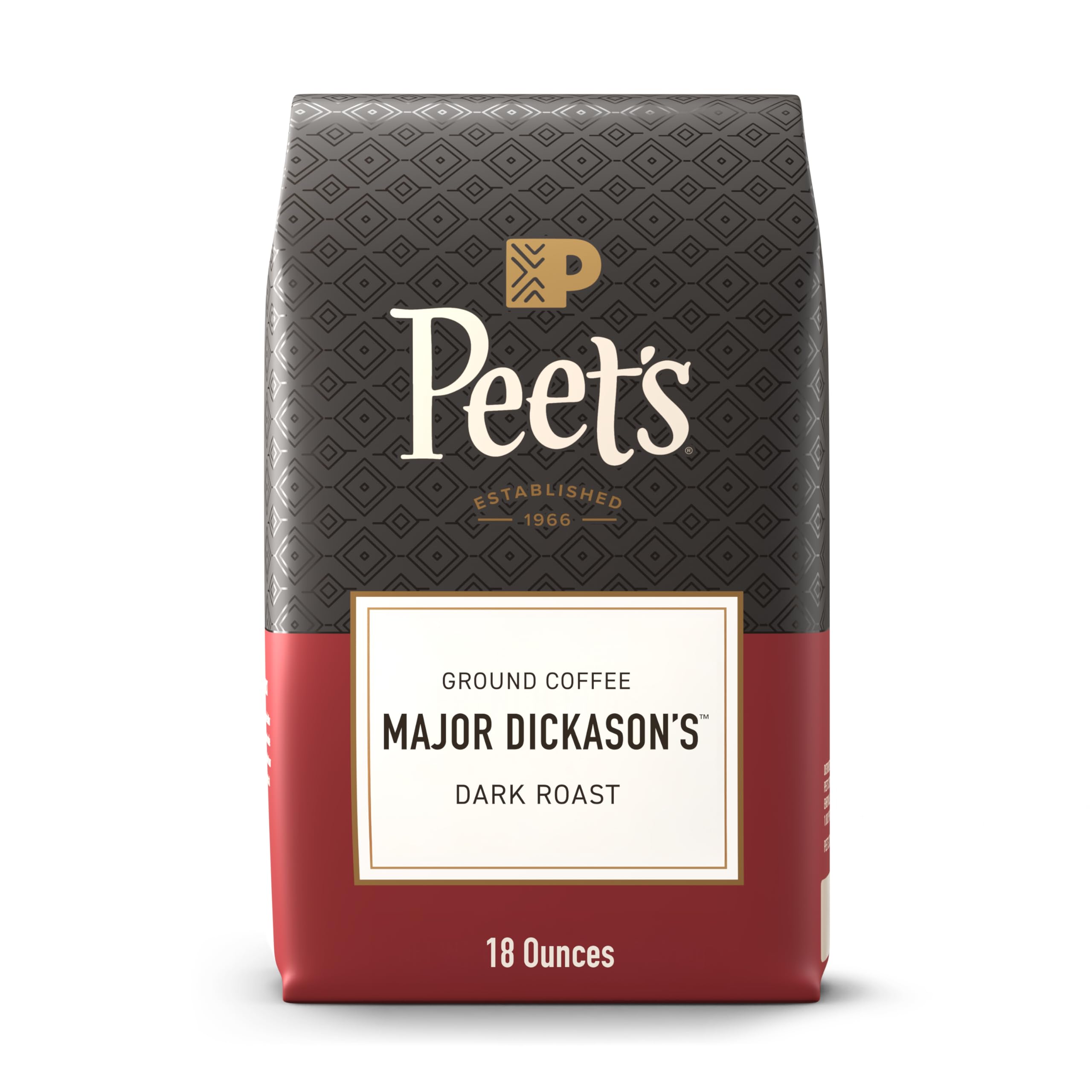 Peet's Major Dickason's ground bag 18oz ready for home drip coffee.
