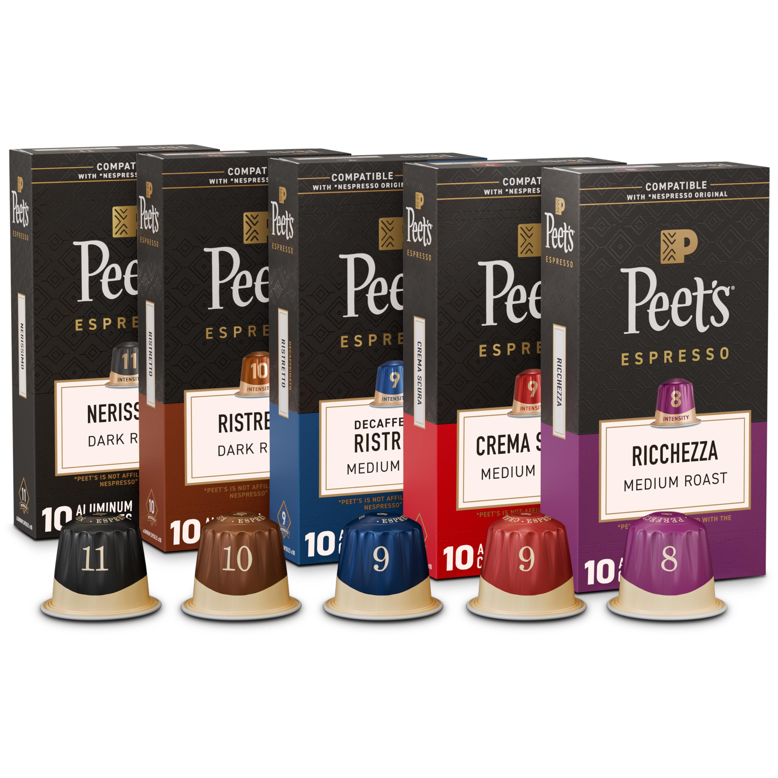 Peet's Ricchezza capsules close-up with balanced aroma for everyday espresso