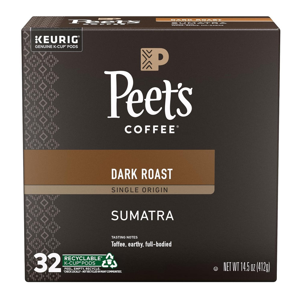 Peet's Sumatra dark roast pods box—32-count for bold mornings