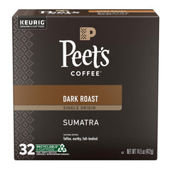 Peet's Sumatra dark roast pods box—32-count for bold mornings