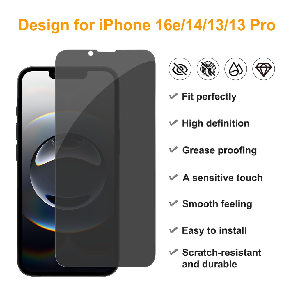 PEHAEL privacy screen protector for iPhone 16e with case-friendly design