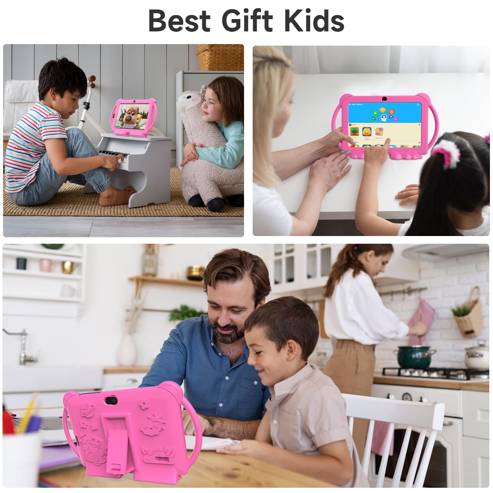PEICHENG Kids Tablet 7 inch pink body invites kids to explore learning apps.