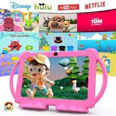 PEICHENG Kids Tablet 7 inch side view with stand aids hands-free use.