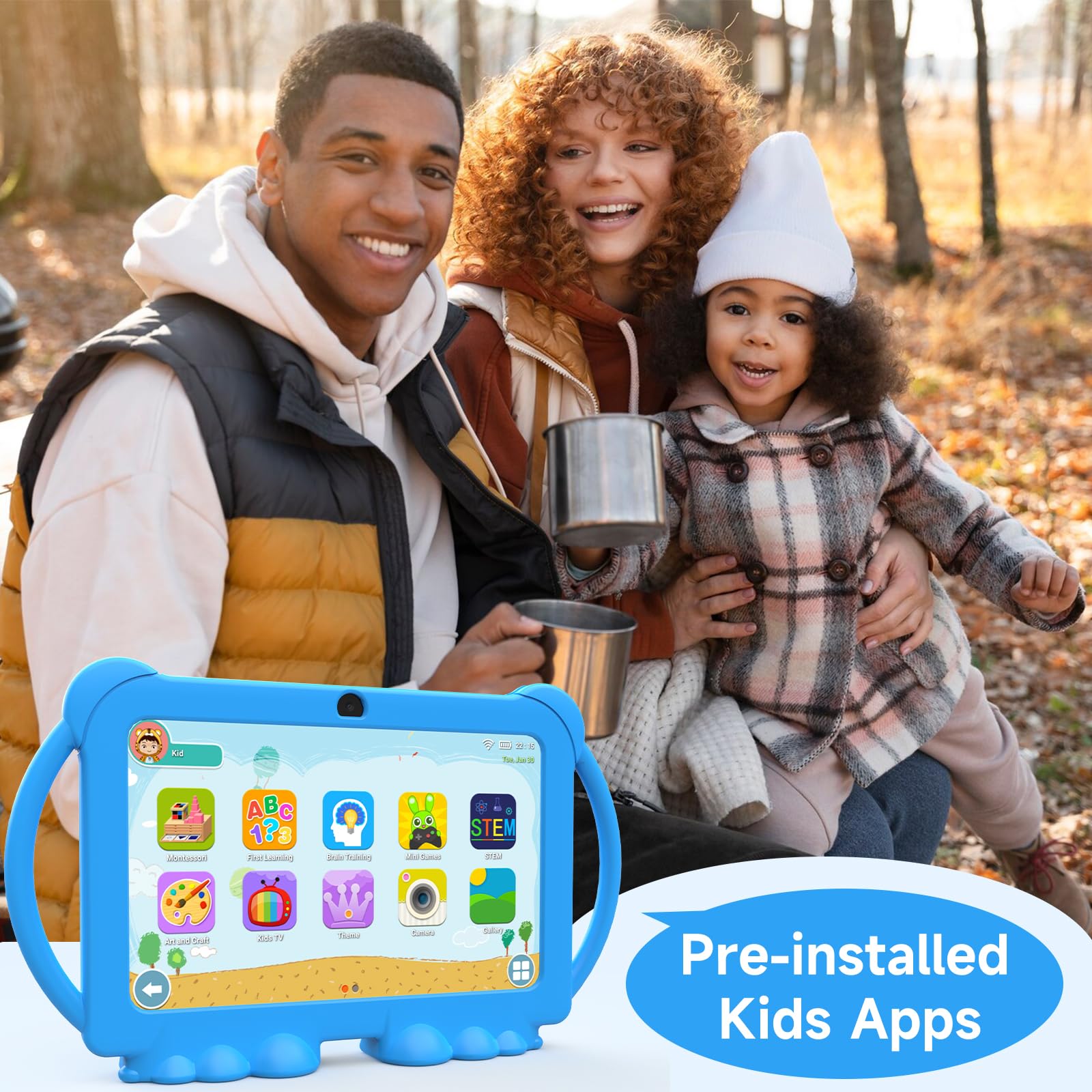 PEICHENG Kids Tablet blue adjustable stand supports hands-free viewing