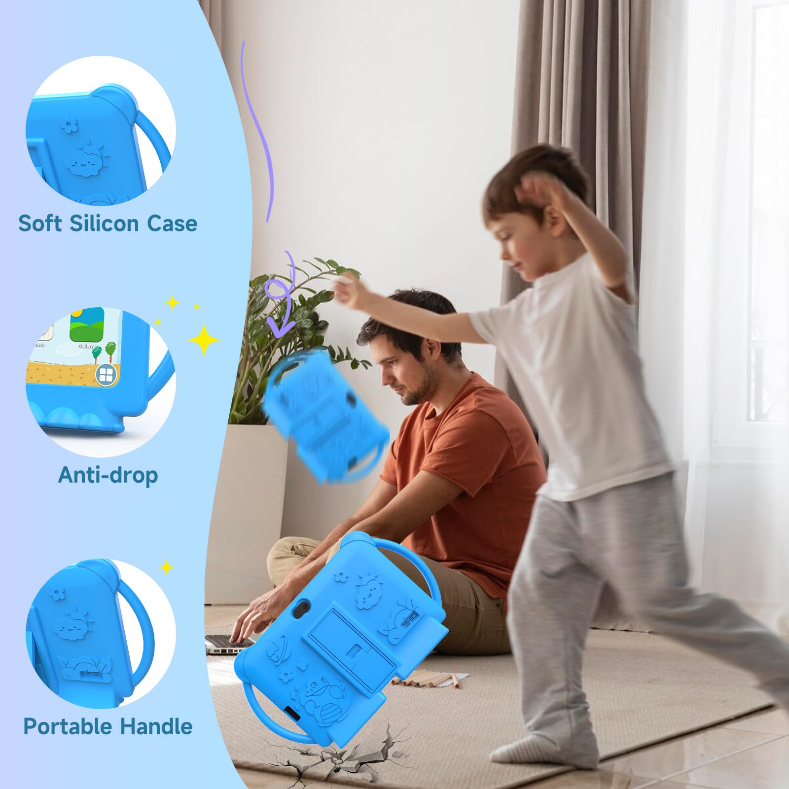 PEICHENG Kids Tablet blue parental control UI helps manage screen time