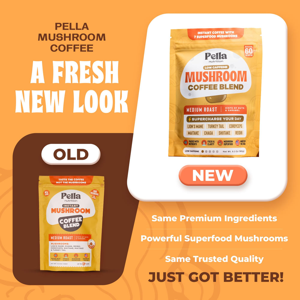 Pella Nutrition Reishi Chaga mushroom bag shows rich aroma.