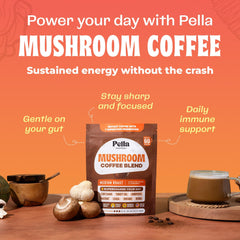 Pella Nutrition Reishi and Chaga mushrooms conveying calm energy.