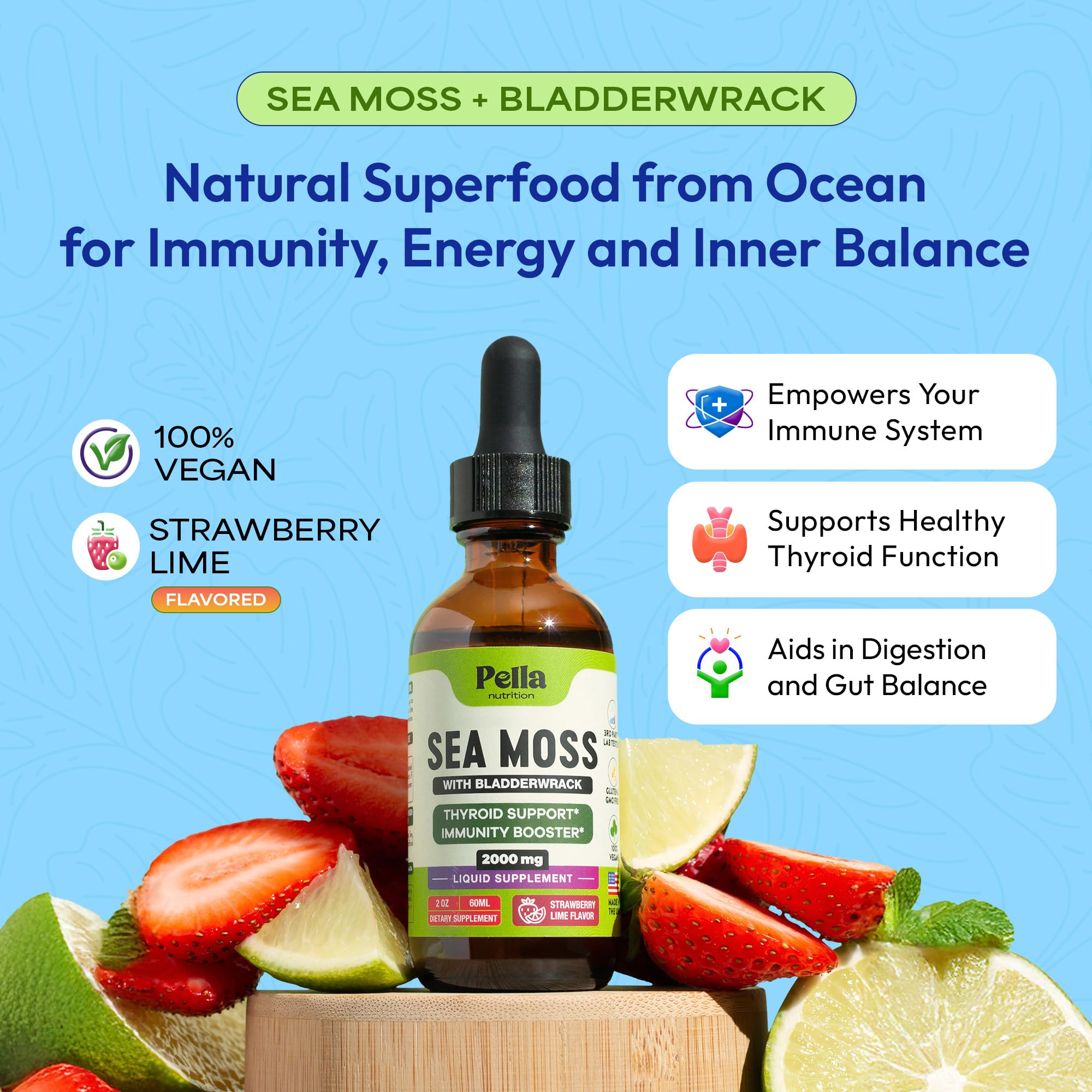Amber sea moss liquid close-up highlighting natural color and absorption cue