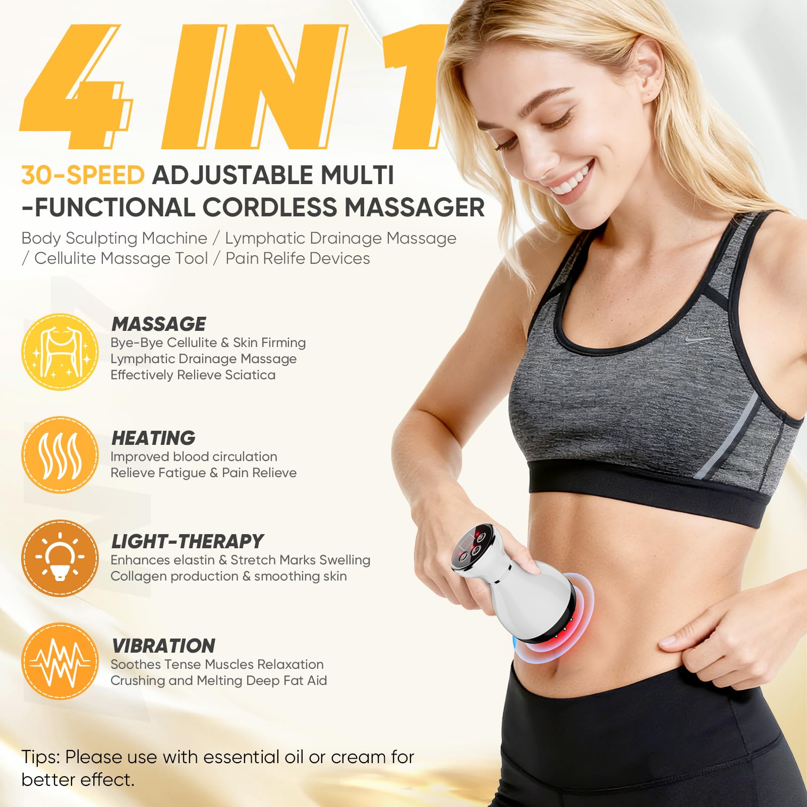 PEMUCEN Lymphatic Drainage Massager control panel highlights 30-level customizable intensity