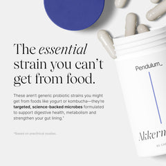 Pendulum Akkermansia bottle with 1-cap daily dosage prompts routine gut care