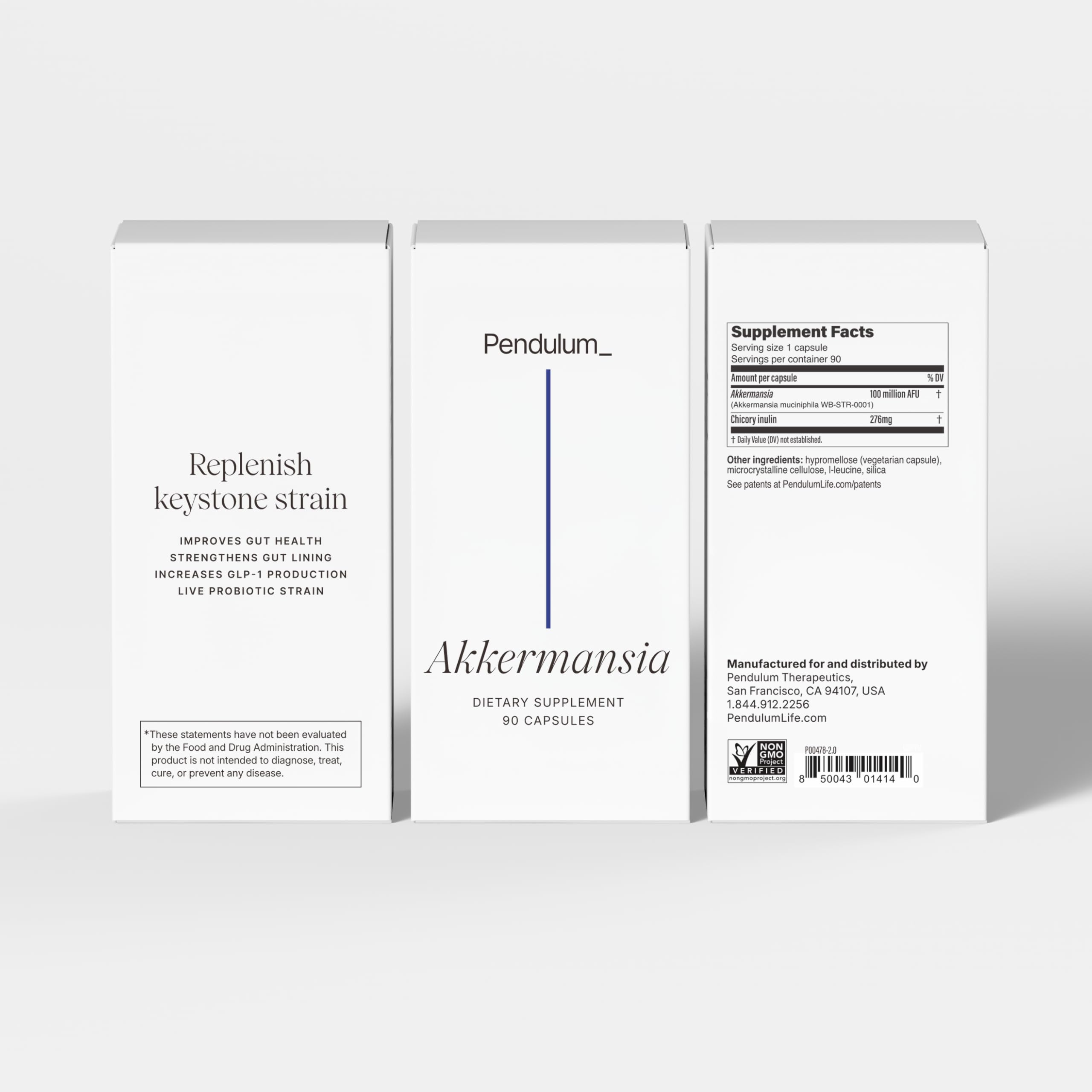 Pendulum Akkermansia capsules placed beside glass of water for easy daily ritual