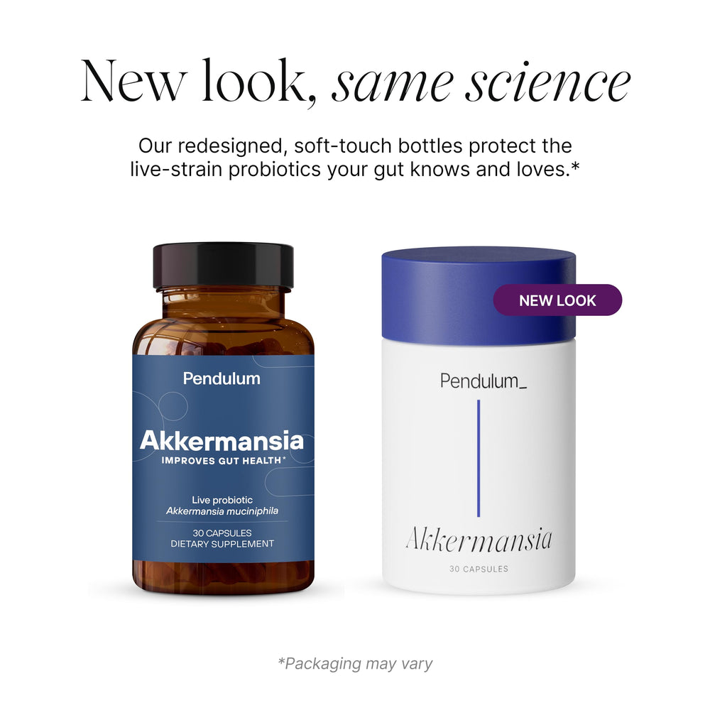 Pendulum Akkermansia probiotic science illustration of gut microbiome.
