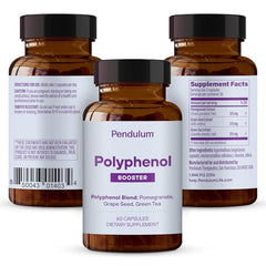 Pendulum Polyphenol Booster label closeup showing ingredients and polyphenols for gut support.