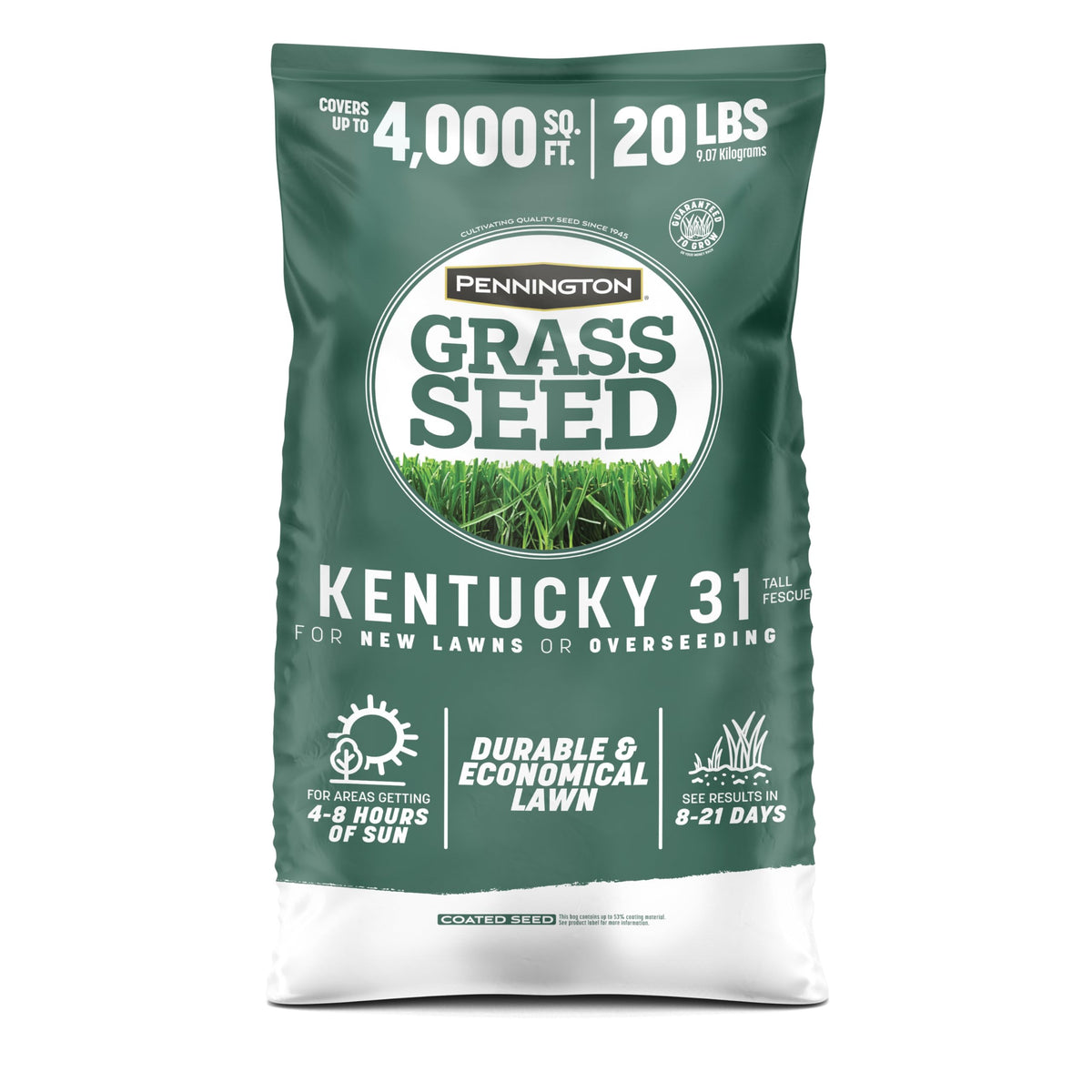Pennington Kentucky 31 Tall Fescue seed bag 20 lb for durable lawns.