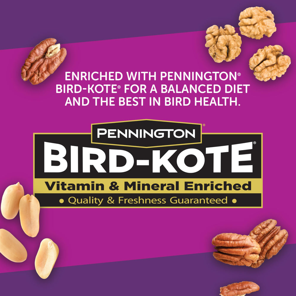 Pennington Ultra Double Nut, Nut & Fruit Blend shown near a feeder for easy use