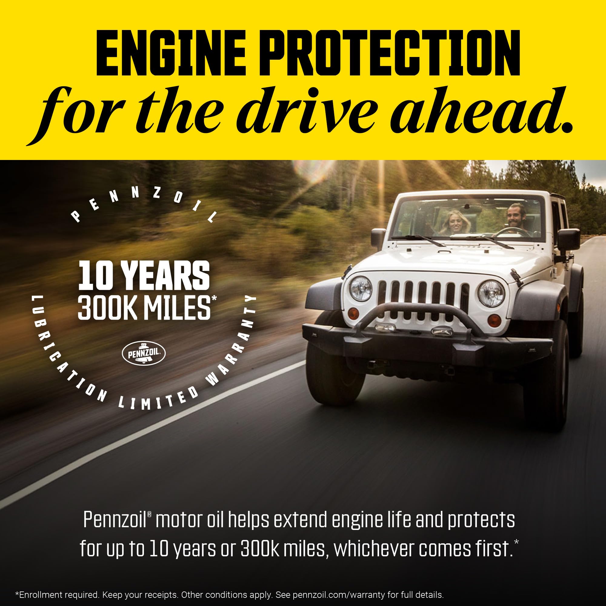 Engine bay with Pennzoil 5W-30 suited for diverse vehicles.
