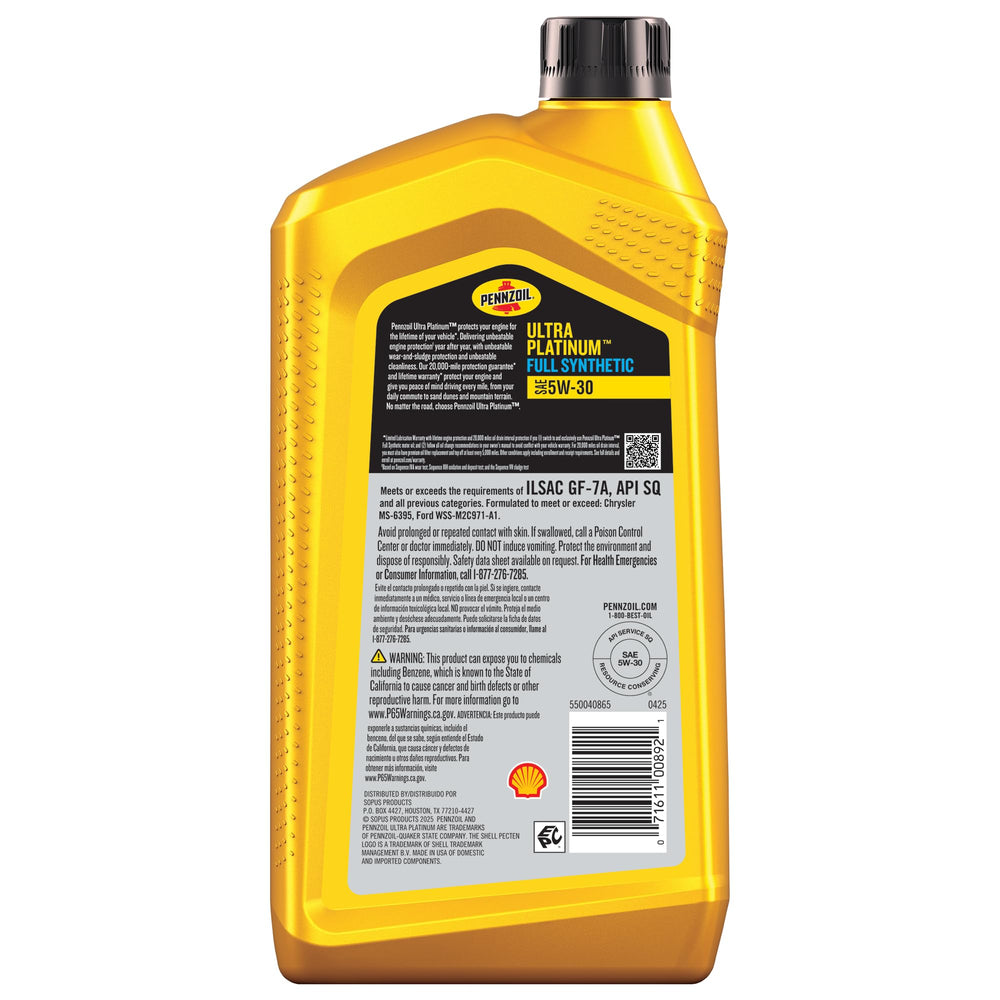 Pouring Pennzoil Ultra Platinum 5W-30 into engine bay during service