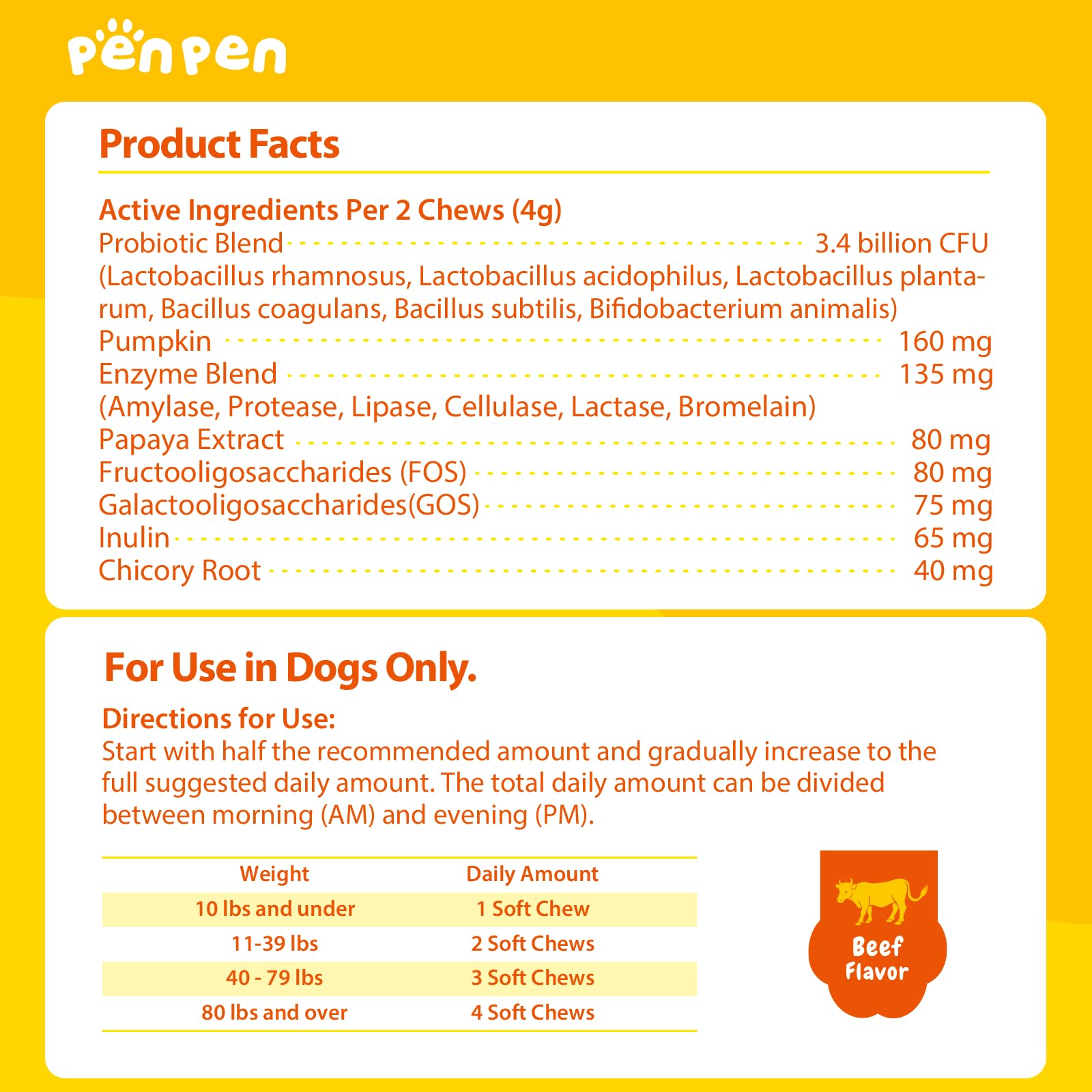 Close-up of PENPEN bottle indicates high-quality canine supplement.
