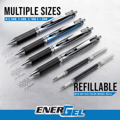 Blue ink flow of Pentel EnerGel Deluxe RTX demonstrated on paper.