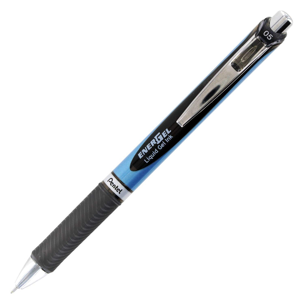 Pentel EnerGel RTX pack of five blue-bodied pens with black ink for smooth writing