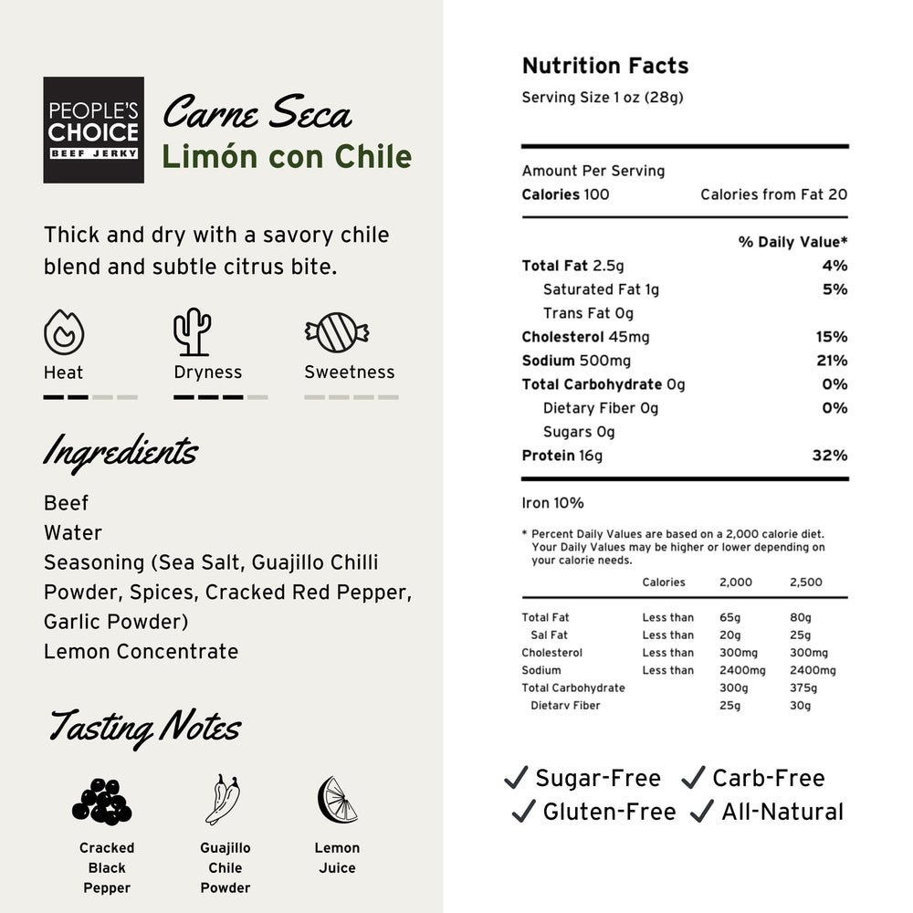 People's Choice Beef Jerky packaging close-up highlighting a clean label.