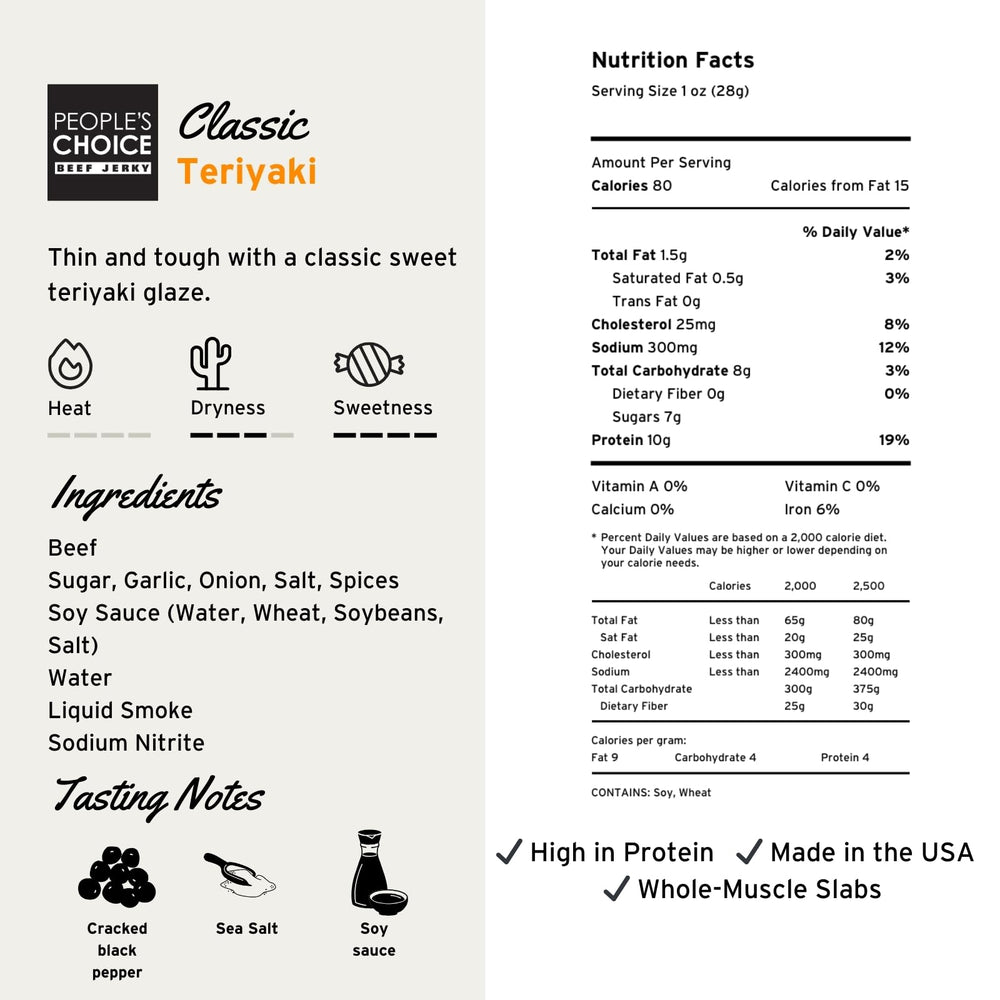 People's Choice Beef Jerky Teriyaki marinade close-up showing glossy coating