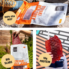 Opened bag of People’s Choice Teriyaki Jerky showing chewy slices and aroma