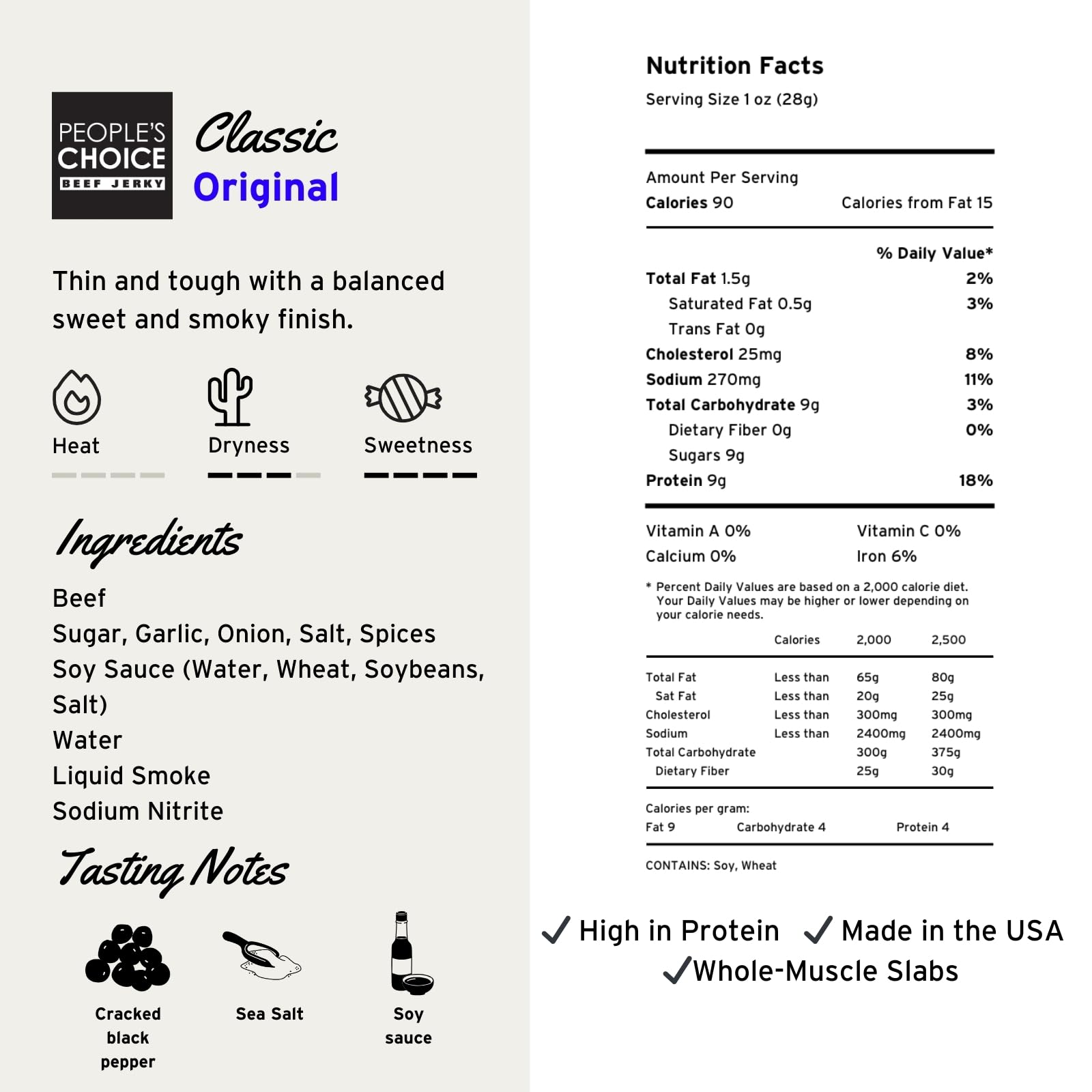 People's Choice Beef Jerky Original Whole-Muscle Slices offer chewy bite and real beef flavor.