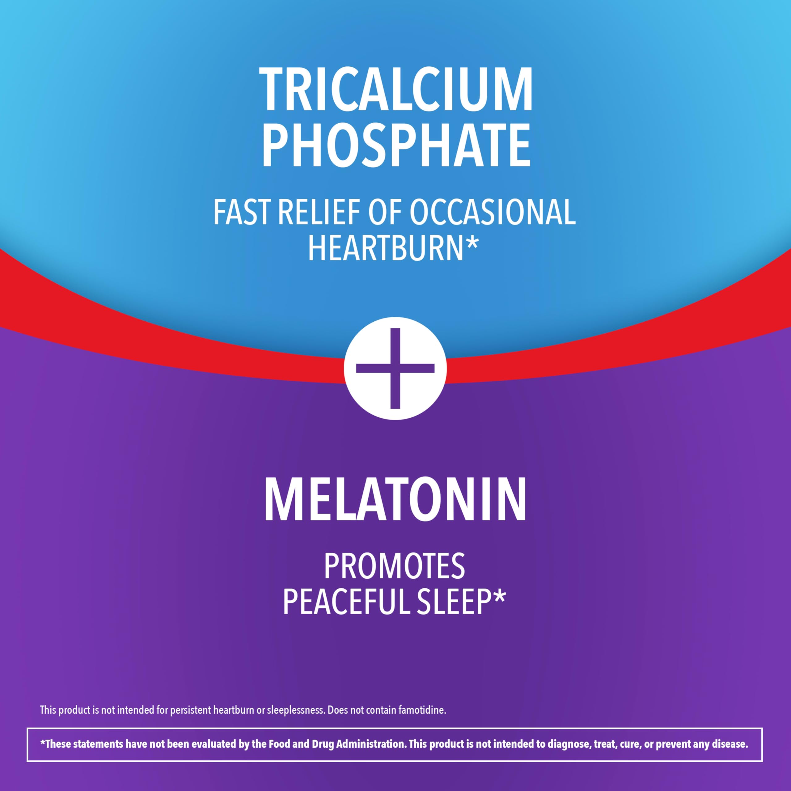Ingredient list highlights calcium and melatonin in Pepcid gummies.