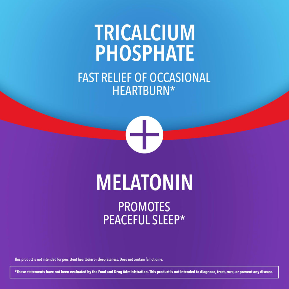 Ingredient list highlights calcium and melatonin in Pepcid gummies.