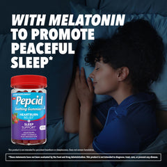 Pepcid gummies nutrition label highlighting calcium and melatonin.
