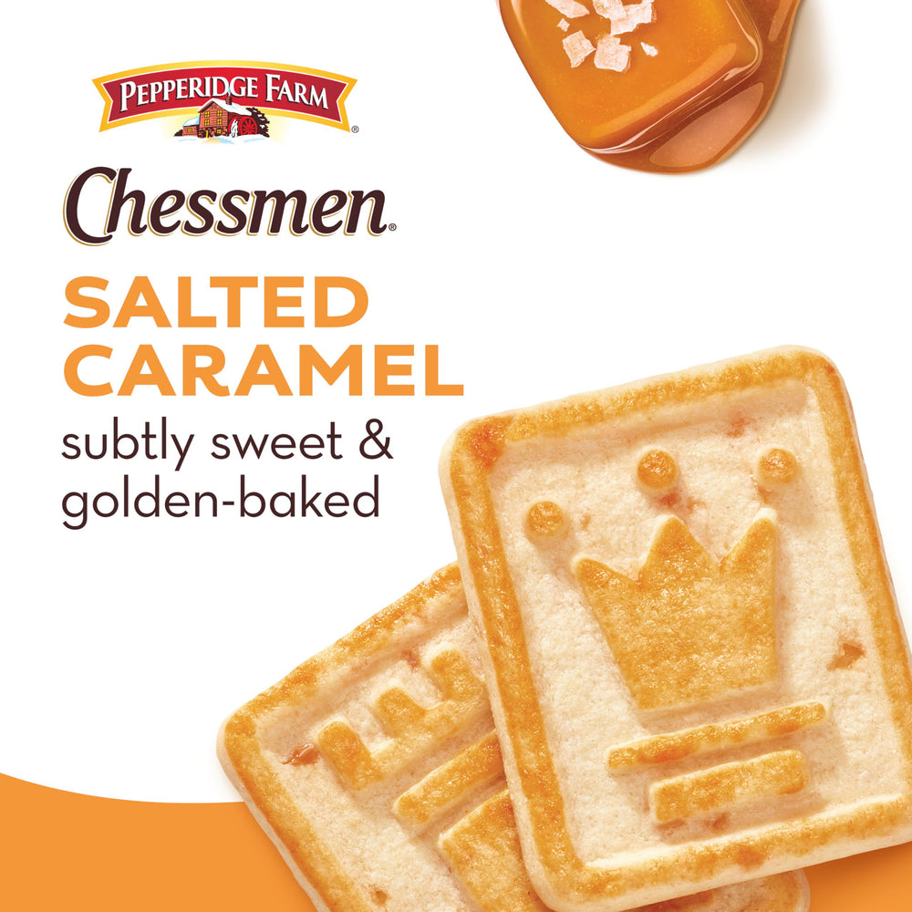 Chessmen Salted Caramel cookies arranged on a serving tray for entertaining.