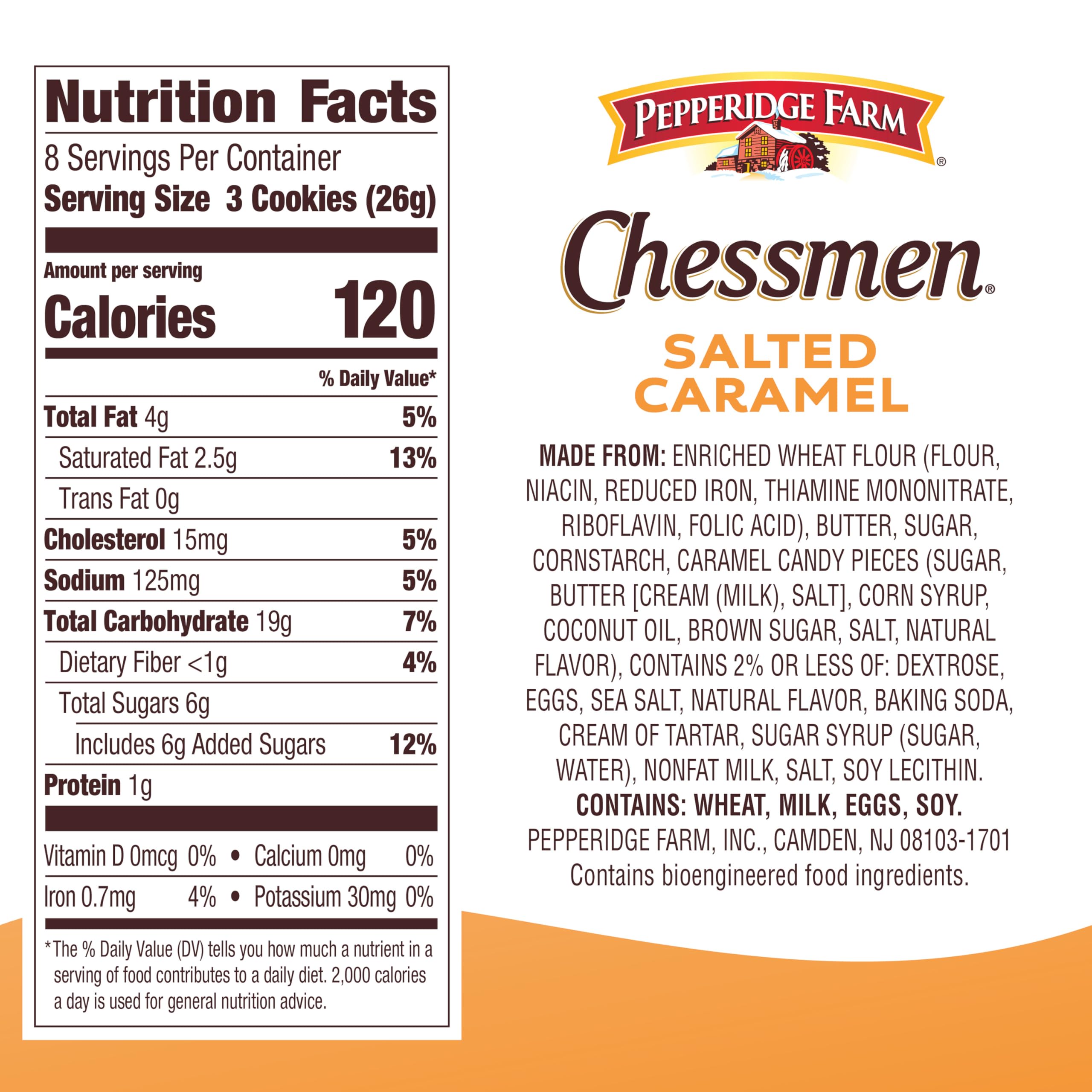 Close-up of Pepperidge Farm Chessmen Salted Caramel cookies showing golden edges.