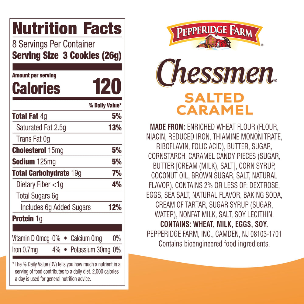 Close-up of Pepperidge Farm Chessmen Salted Caramel cookies showing golden edges.