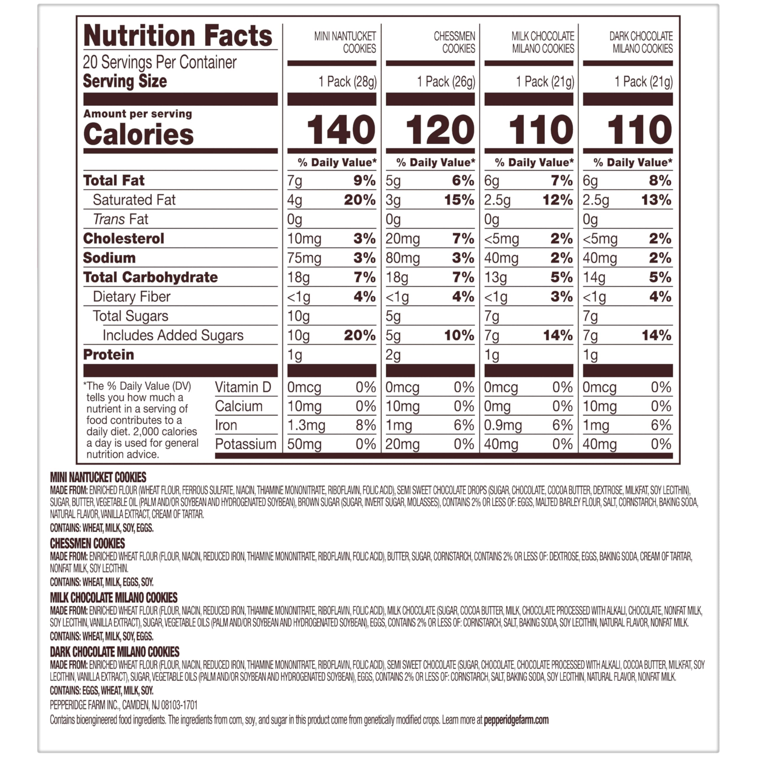 Pepperidge Farm Milano milk chocolate snack pack offers creamy texture in a portable portion