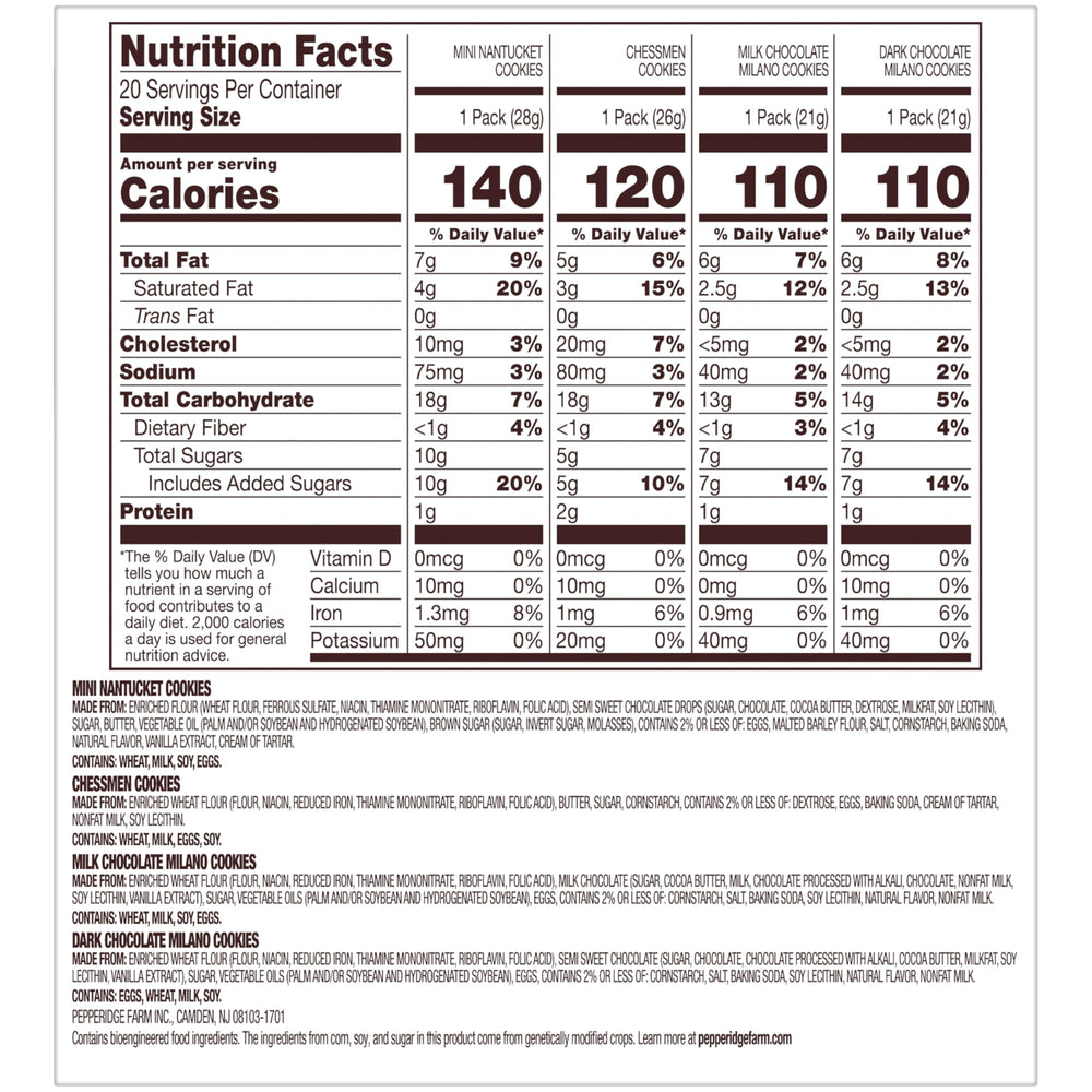 Pepperidge Farm Milano milk chocolate snack pack offers creamy texture in a portable portion