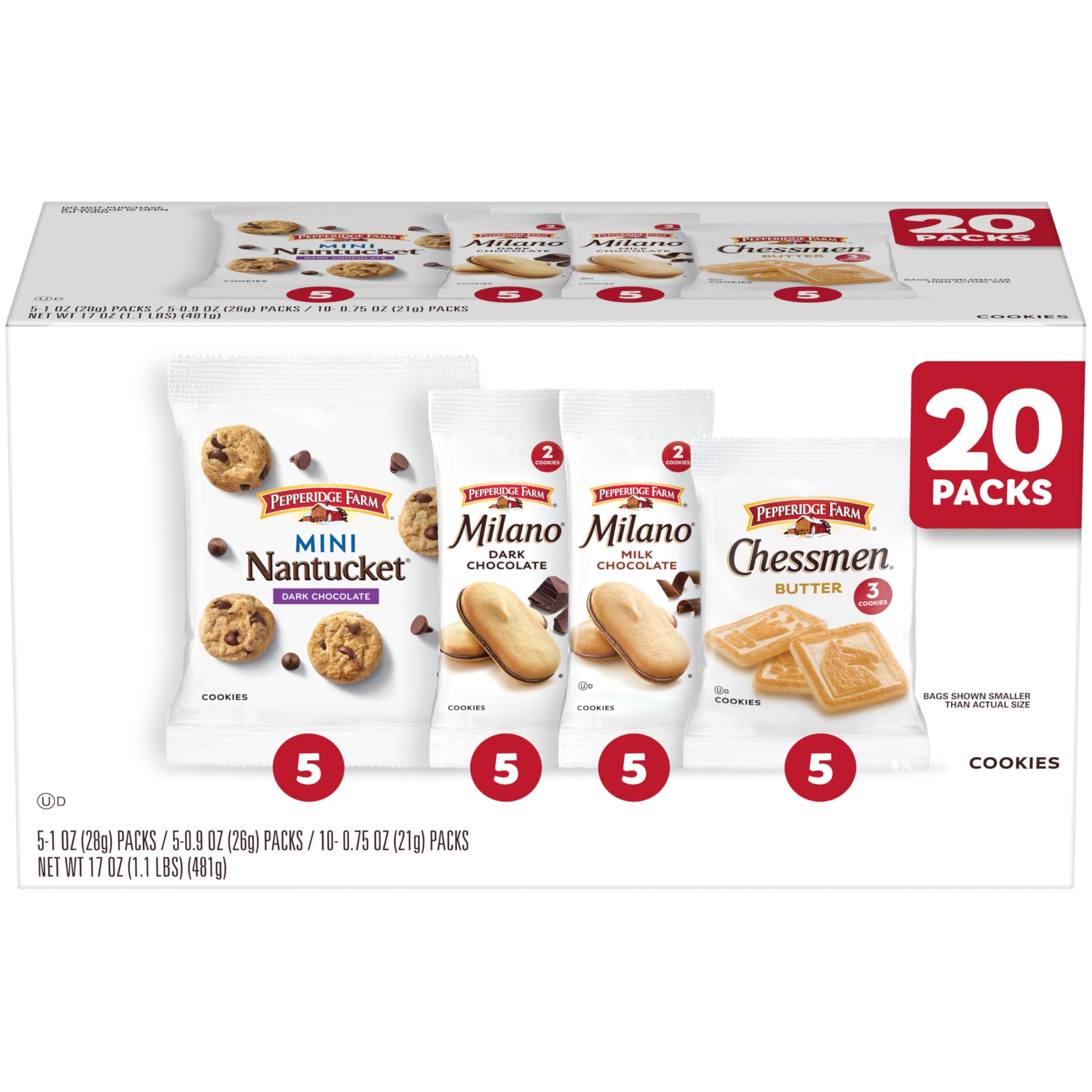 Pepperidge Farm Cookies Variety Pack box front shows assortment for easy on-the-go treats